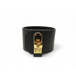 BRACELET HERMES KELLY TWIST GM T2 EN CUIR NOIR FINITION DORE + BOITE BANGLE 695€