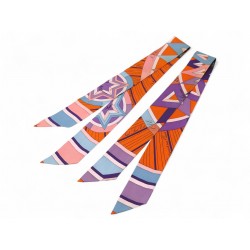 LOT DE 2 FOULARDS HERMES TWILLY LA ROSE DES VENTS EN SOIE ORANGE SILK SCARF 420€