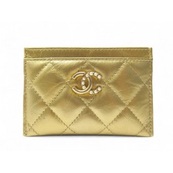PORTE CARTES CHANEL CLASSIQUE TIMELESS LOGO CC PERLES CUIR DORE CARD HOLDER 550€