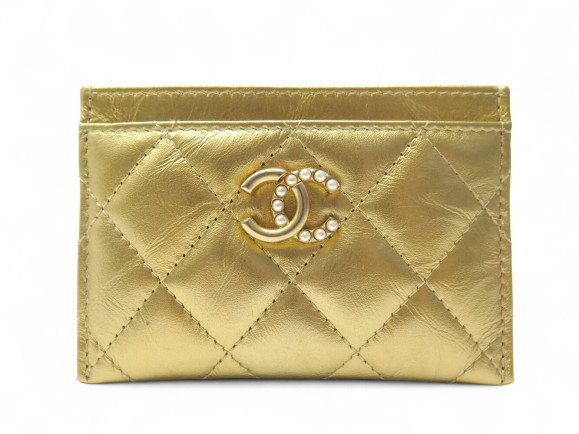 porte cartes chanel classique timeless logo cc perles