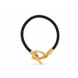 NEUF BRACELET HERMES ETRIER H100016FV 14.5CM CUIR BANGLE + BOITE METAL DORE 325€