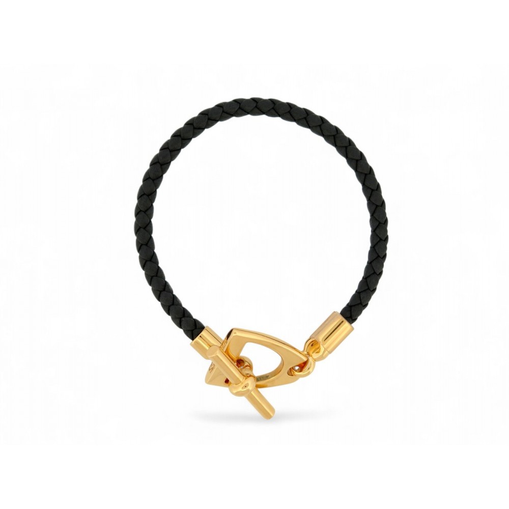NEUF BRACELET HERMES ETRIER H100016FV 14.5CM CUIR BANGLE + BOITE METAL DORE 325€