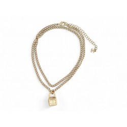NEUF COLLIER CHANEL CADENAS LOGO CC STRASS EN METAL DORE 48-65CM NECKLACE 1200€