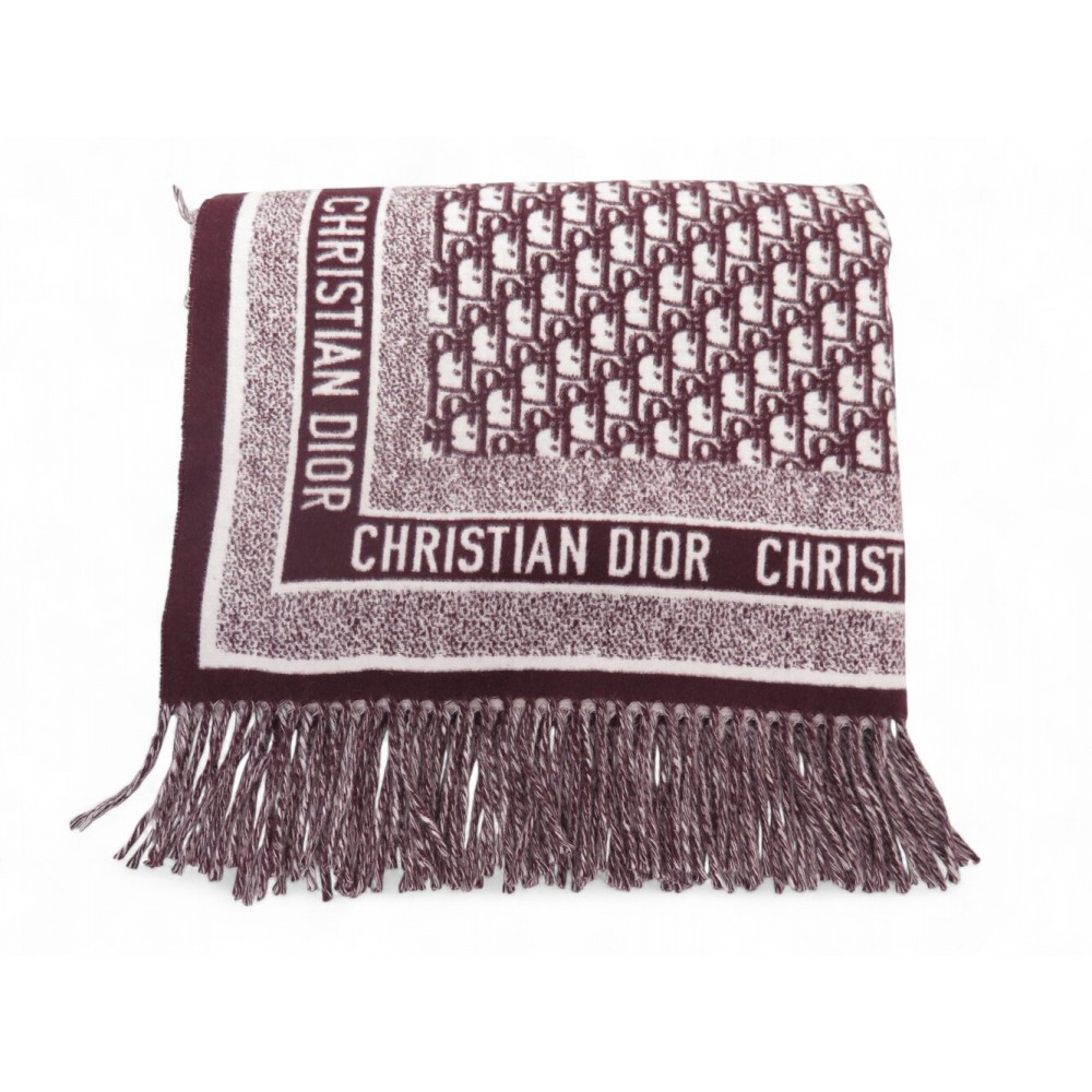 NEUF PLAID CHRISTIAN DIOR OBLIQUE LOGO BORDEAUX EN LAINE ANGORA COUVRE LIT 1290€