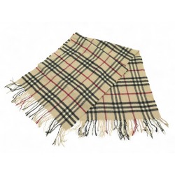 VINTAGE ECHARPE BURBERRY CHECK CLASSIQUE MOTIF TARTAN CACHEMIRE BEIGE SCARF 490€