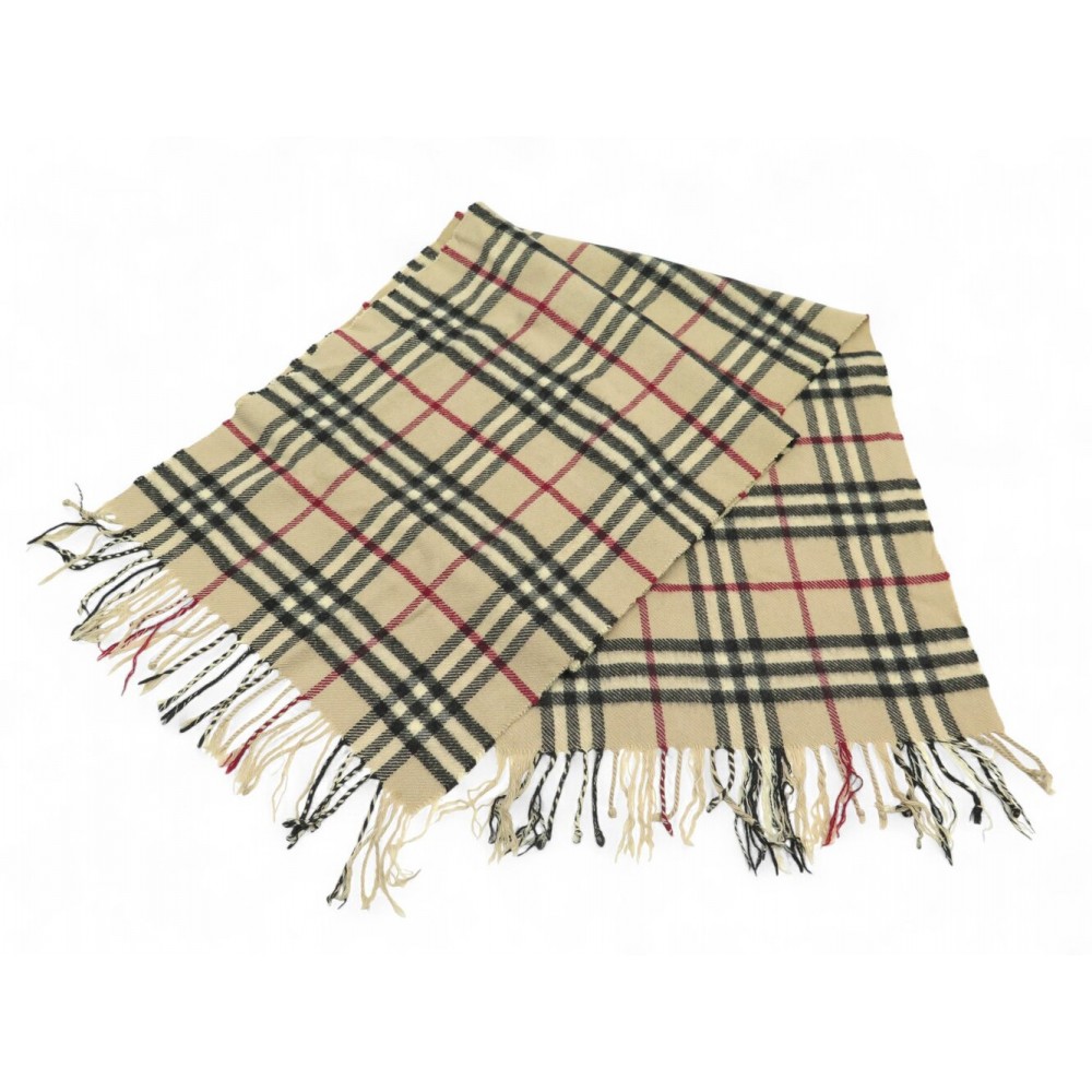 VINTAGE ECHARPE BURBERRY CHECK CLASSIQUE MOTIF TARTAN CACHEMIRE BEIGE SCARF 490€