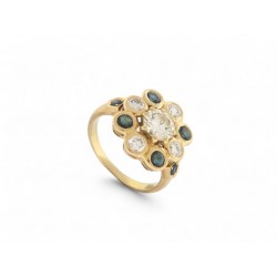 BAGUE MARGUERITE VICTORIENNE T51 SERTIE DIAMANTS 1.21CT SAPHIR OR JAUNE 18K RING