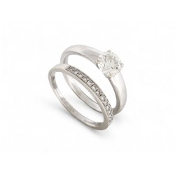 BAGUE SOLITAIRE 0.63CT GIA T50 OR BLANC 18K + ALLIANCE SERTIE DIAMANT 0.1CT RING