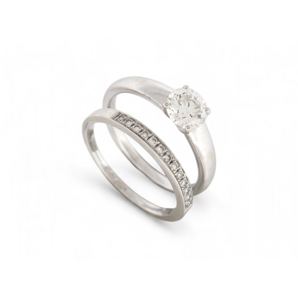 BAGUE SOLITAIRE 0.63CT GIA T50 OR BLANC 18K + ALLIANCE SERTIE DIAMANT 0.1CT RING