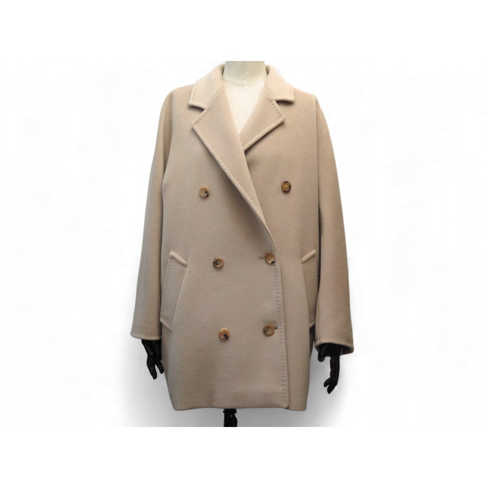 NEUF MANTEAU MAX MARA CROISE 108603296 M 40 LAINE & CACHEMIRE BEIGE COAT 1900€