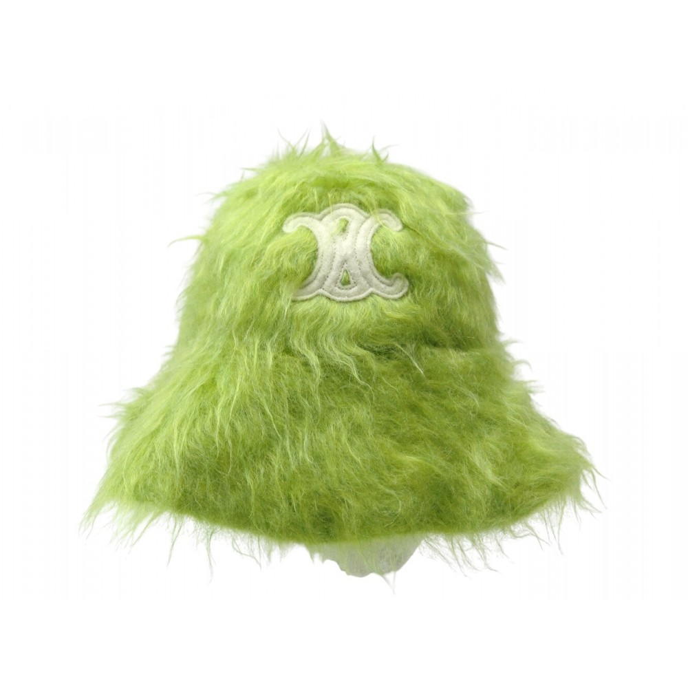 NEUF BOB CELINE IMPRIME TRIOMPHE FOURRURE SYNTHETIQUE CHAPEAU NEW GREEN HAT 450€
