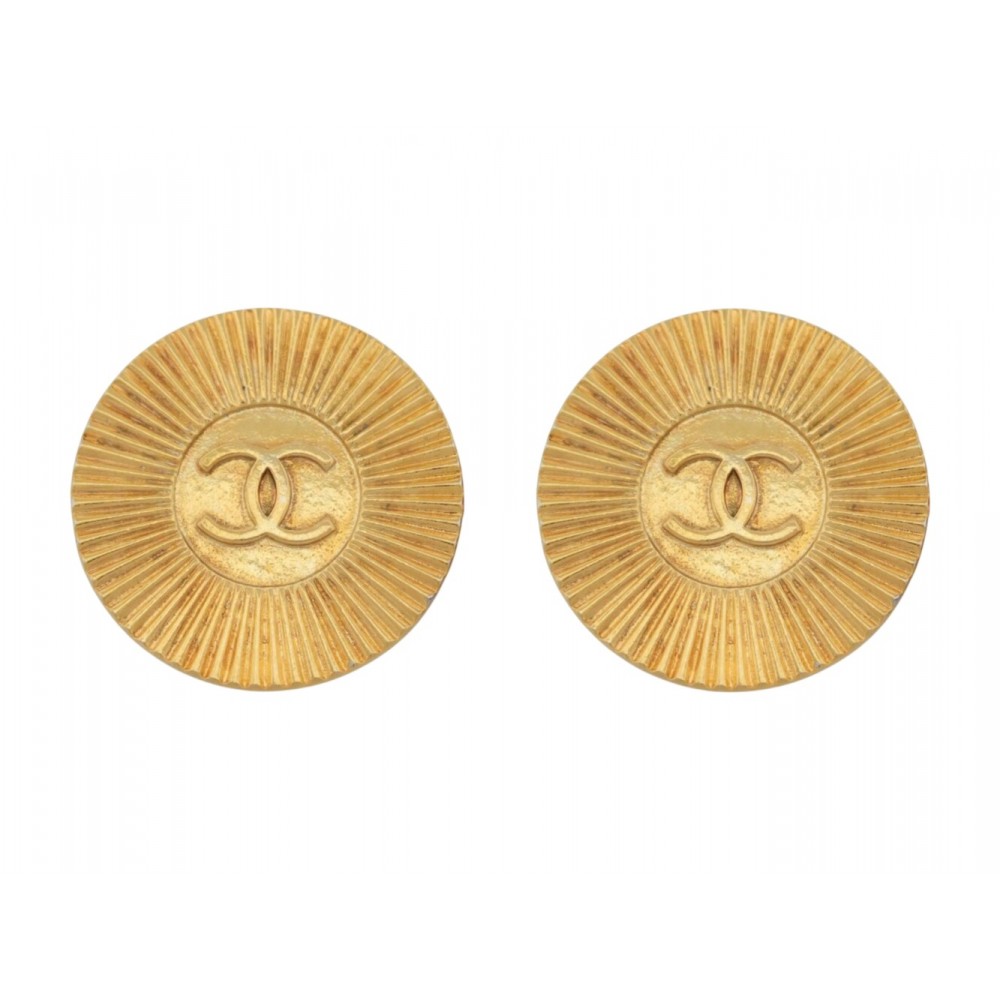 VINTAGE BOUTONS DE MANCHETTES CHANEL 1970 LOGO CC METAL DORES GOLDEN CUFFLINKS