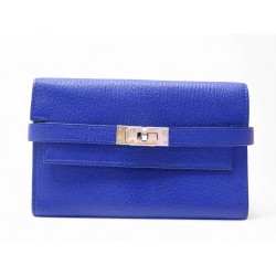 PORTEFEUILLE HERMES KELLY DEPLIANT MEDIUM CUIR CHEVRE MYSORE BLEU WALLET 4800€