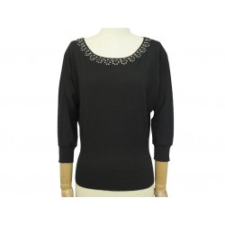 NEUF PULL CHRISTIAN DIOR COL ROND STRASS PERLES NOIRES M 40 LAINE SWEATER 2000€