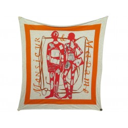 FOULARD HERMES MONSIEUR & MADAME BALI BARRE CARRE 105X98 CM EN COTON SCARF 530€