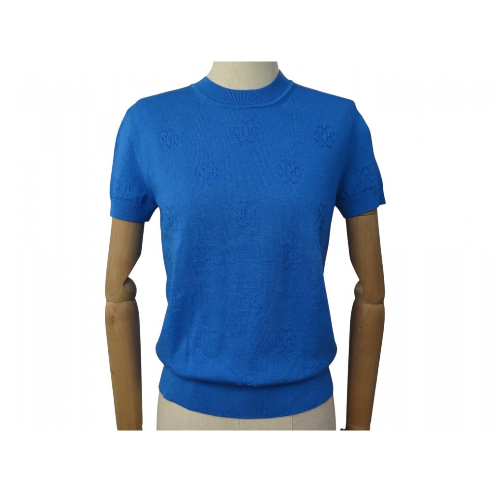 NEUF PULL HERMES MANCHES COURTES 36 S MAILLE SOIE & COTON BLEU ACAPULCO TOP 990€