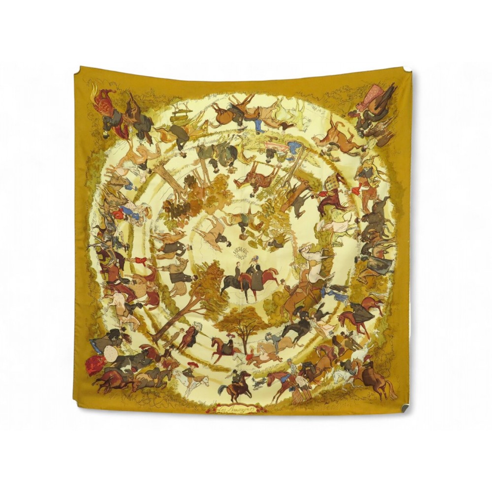 VINTAGE FOULARD HERMES LES AMAZONES 1ERE EDITION 1968 CARRE 90 SOIE SCARF 530€