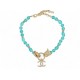 NEUF COLLIER CHANEL PENDENTIF LOGO CC STRASS 35-45 CM SUR PERLES BLEUES 1290€