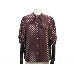 BLOUSE CELINE A POIS AVEC NOEUD DEVANT 36 S SOIE BORDEAUX POLKA DOTS TOP 1450€