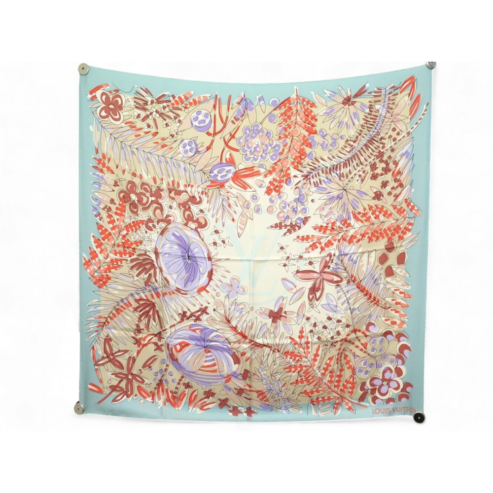 NEUF FOULARD LOUIS VUITTON FLEURS M75809 EN SOIE MULTICOLORE CARRE 90 SCARF 530€