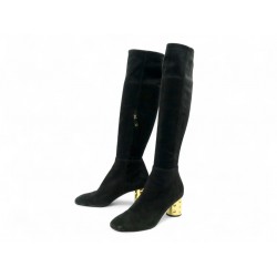 BOTTES LOUIS VUITTON A TALONS DORES EN VEAU VELOURS NOIR 39 HIGH BOOTS 1500€