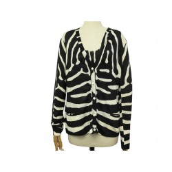 TWIN SET CHRISTIAN DIOR CARDIGAN DEBARDEUR ZEBRE L 44 LAINE SOIE BICOLORE 3500€ TWIN SET CHRISTIAN DIOR CARDIGAN DEBARDEUR ZEBRE L 44 LAINE SOIE BICOLORE 3500€