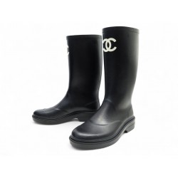 NEUF CHAUSSURES CHANEL BOTTES DE PLUIE LOGO CC 38 CAOUTCHOUC RAIN BOOTS 2200€