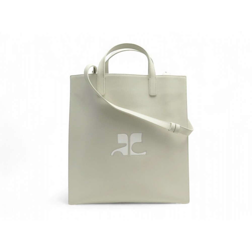 NEUF SAC A MAIN COURREGES CABAS HERITAGE BANDOULIERE EN CUIR BEIGE TOTE BAG 790€