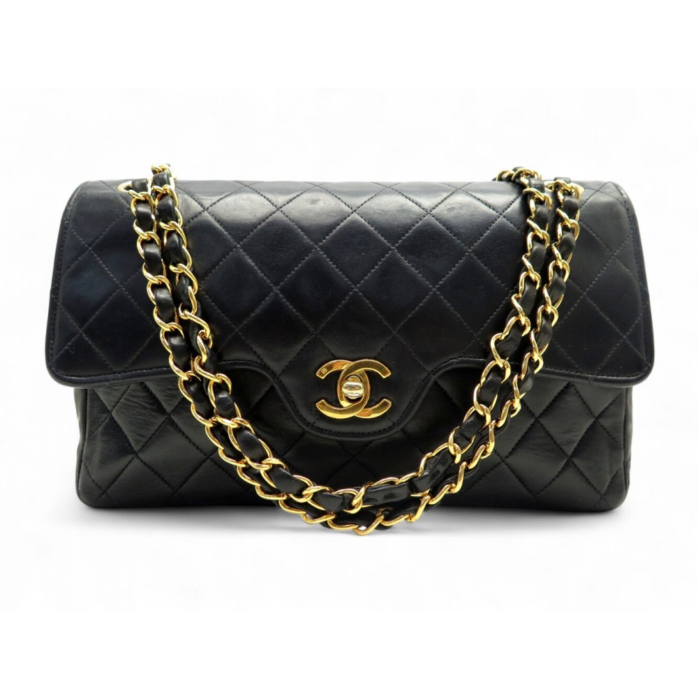 VINTAGE SAC A MAIN CHANEL TIMELESS DOUBLE RABAT EN CUIR MATELASSE NOIR BAG 7500€