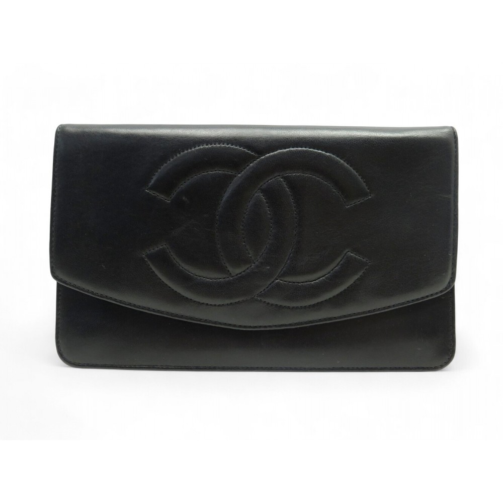 VINTAGE PORTEFEUILLE CHANEL LOGO CC CUIR NOIR PORTE MONNAIE LEATHER WALLET 1200€