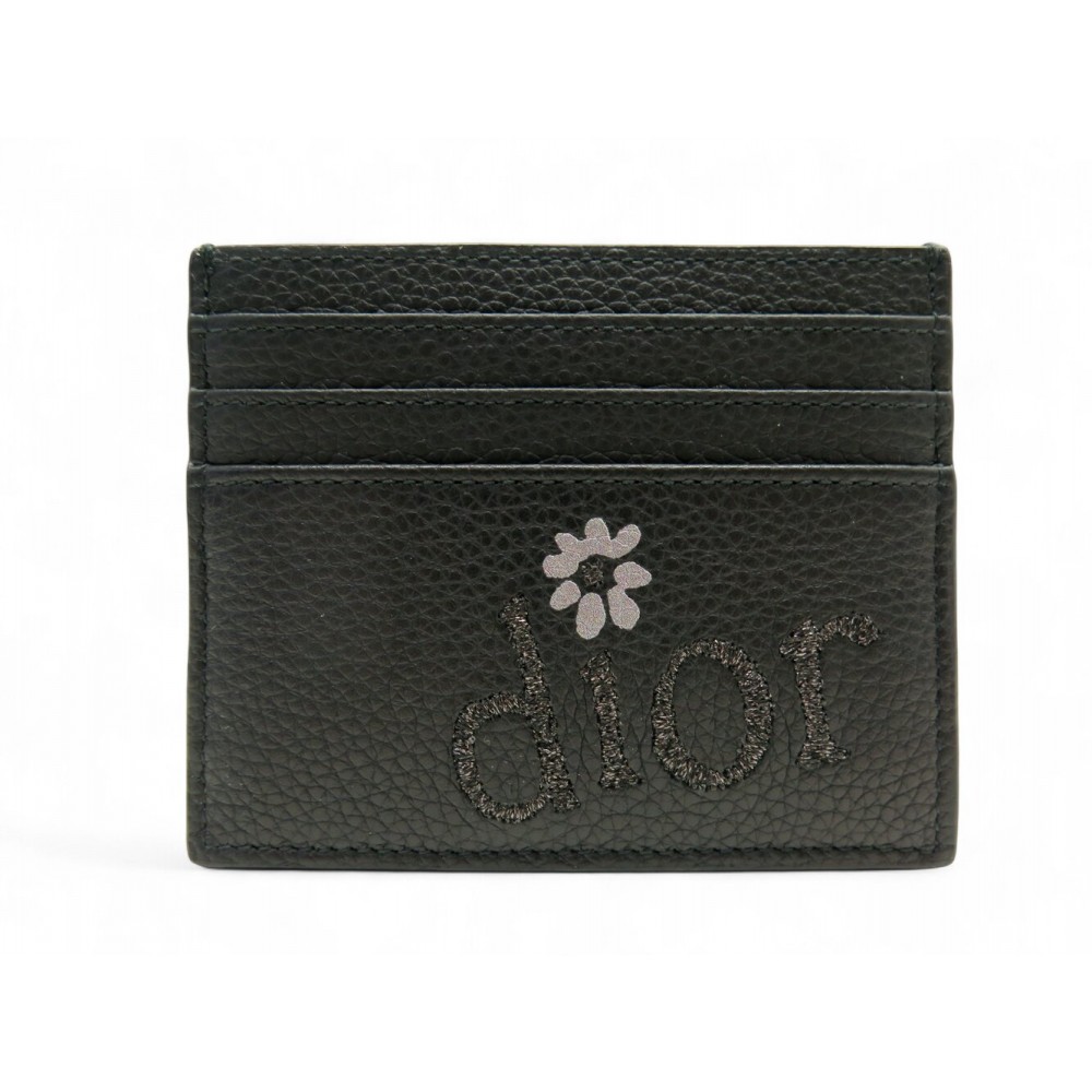 NEUF PORTE CARTES DIOR X ERL 6CC 2ESCH135SER CUIR GRAINE NOIR CARD HOLDER 340€
