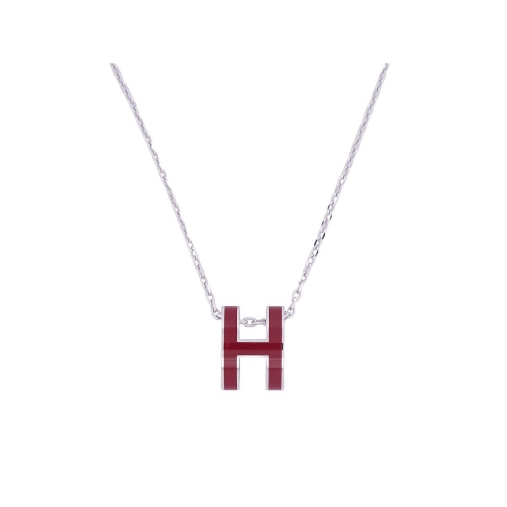 NEUF COLLIER PENDENTIF HERMES POP H LAQUE ROUGE PALLADIE + CHAINE EN ARGENT 450€