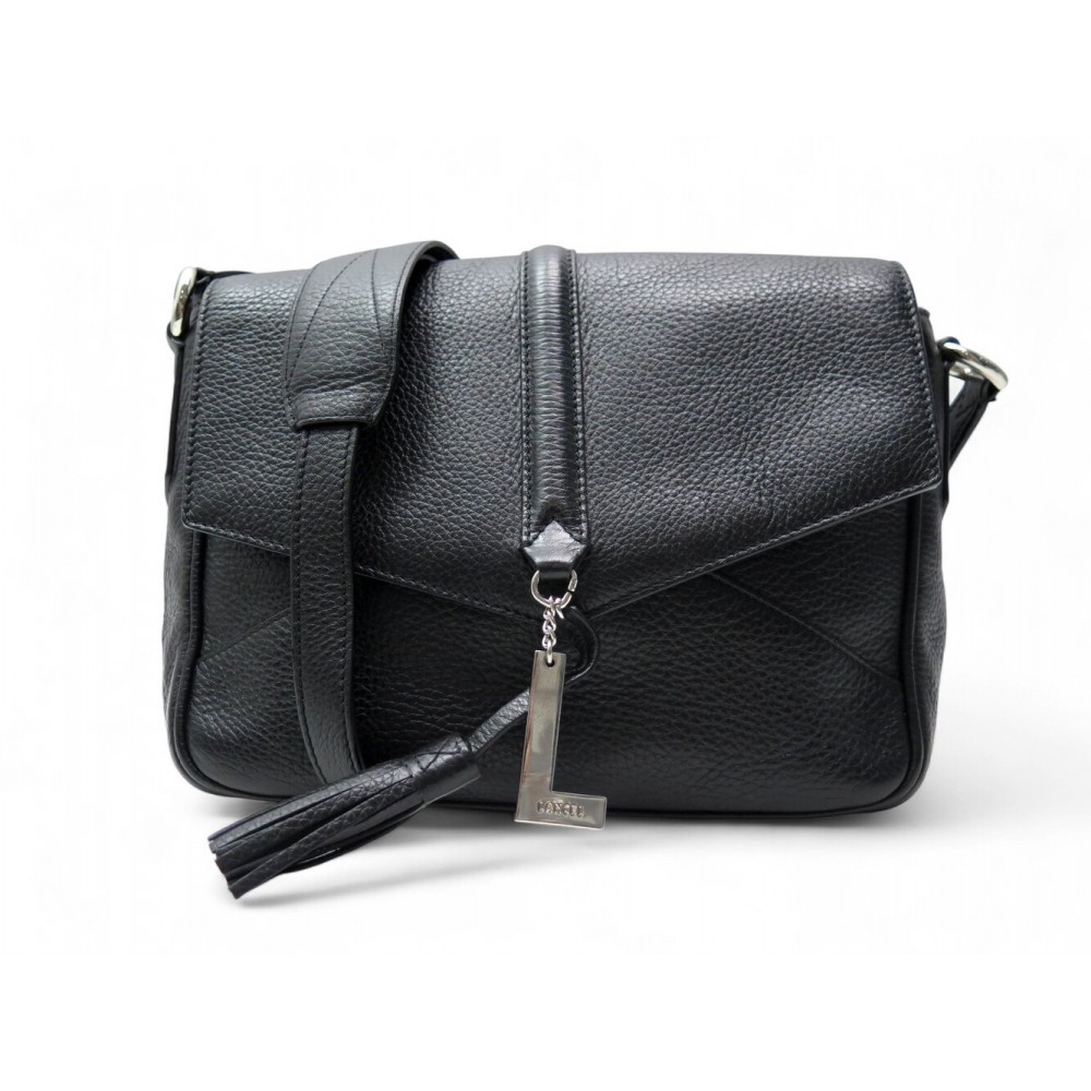 SAC A MAIN LANCEL NINE PM A07884 EN CUIR GRAINE NOIR BANDOULIERE HAND BAG 550€