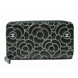 NEUF PORTEFEUILLE CHANEL CAMELIA NOIR ET BLANC PORTE MONNAIE CUIR WALLET 1100€