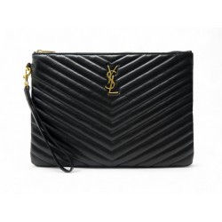 NEUF POCHETTE SAINT LAURENT CASSANDRE 559193 CUIR NOIR LEATHER POUCH PURSE 730€