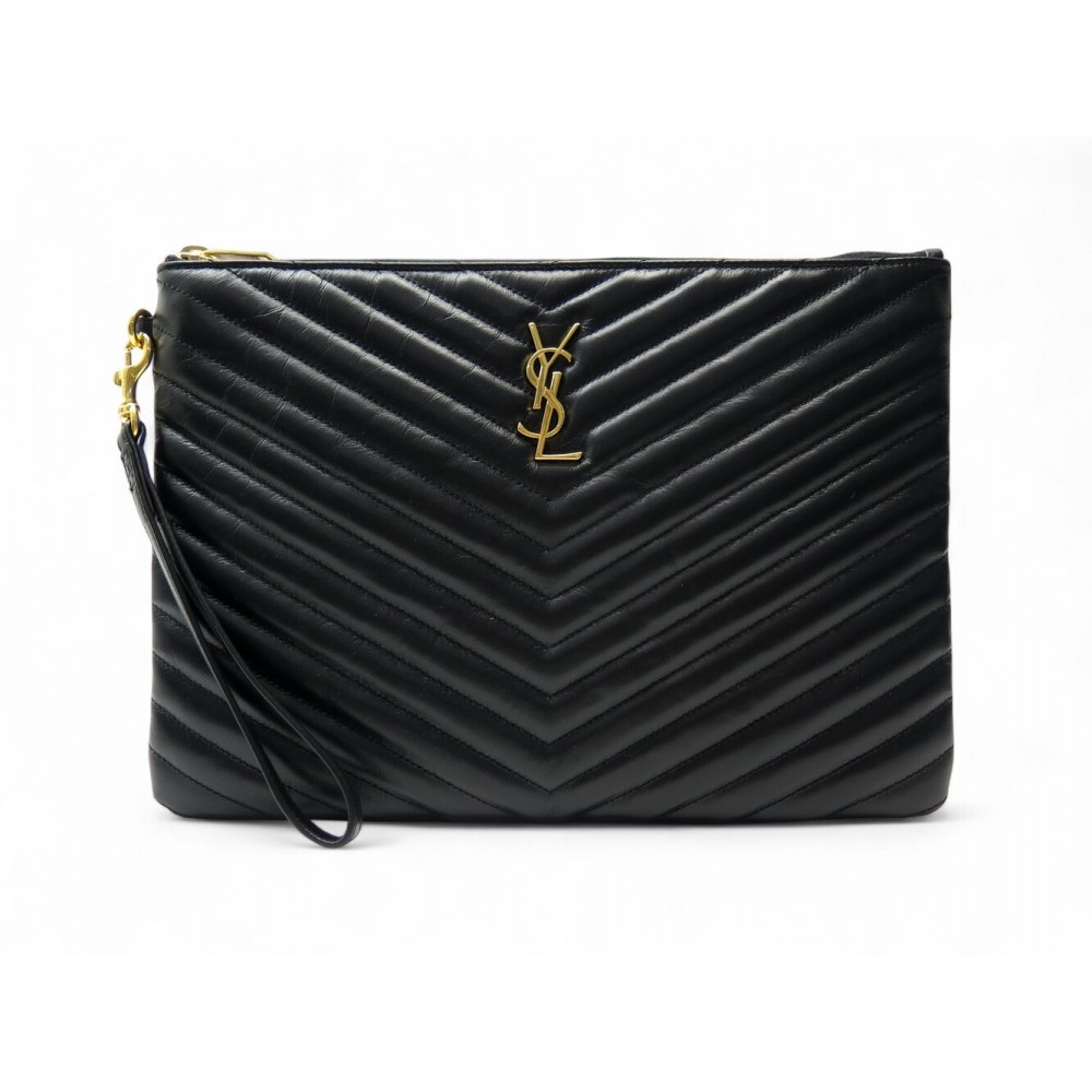 NEUF POCHETTE SAINT LAURENT CASSANDRE 559193 CUIR NOIR LEATHER POUCH PURSE 730€