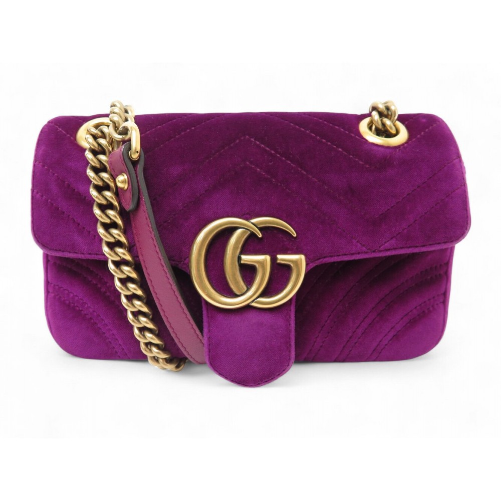 SAC A MAIN GUCCI MARMONT PM 446744 EN VELOURS VIOLET BANDOULIERE HAND BAG 1900€