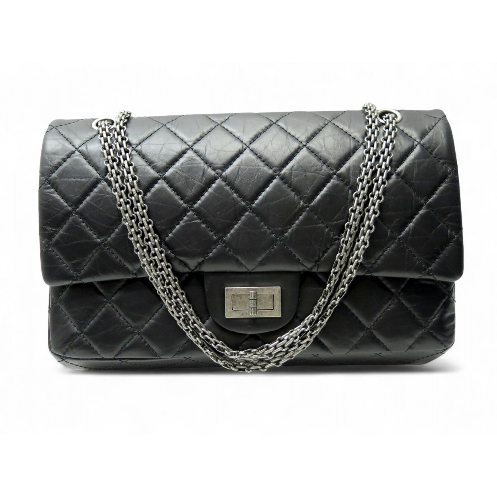 NEUF SAC A MAIN CHANEL 2.55 GRAND JUMBO A37590 CUIR NOIR BANDOULIERE BAG 11100€