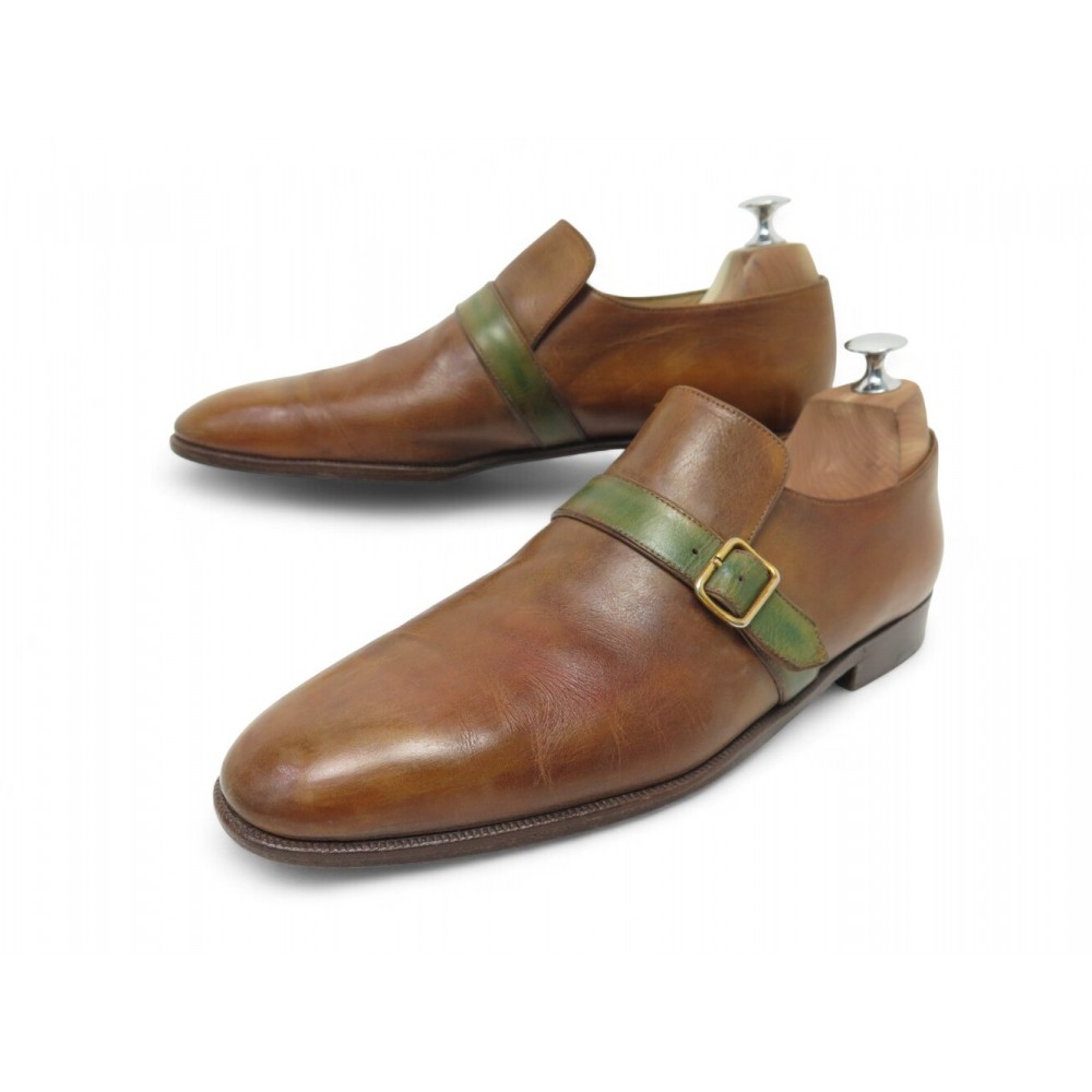 CHAUSSURES BERLUTI MOCASSINS A BOUCLE 9 43 CUIR PATINE GOLD ET VERT SHOES 2380€