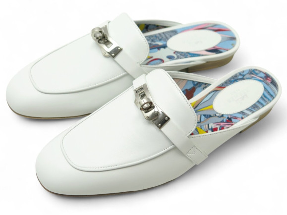  chaussures hermes mules oz h201075z 38 cuir blanc