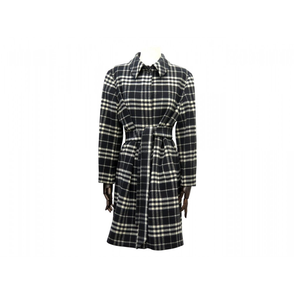 MANTEAU BURBERRY TARTAN NOIR ET BLANC M 38 LAINE CARREAUX VESTE WOOL COAT 1450€