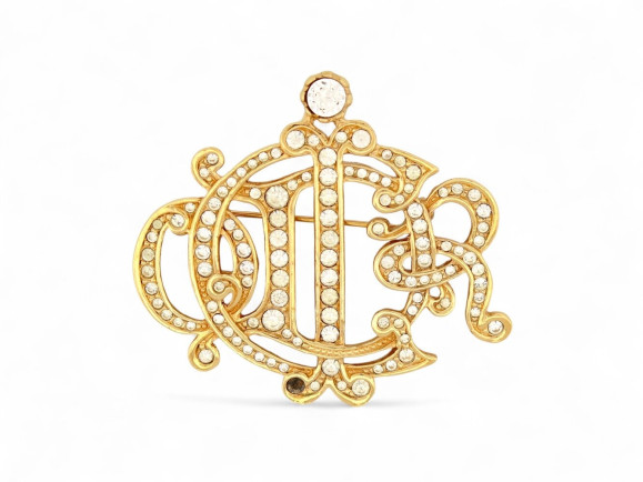 broche christian dior lettres cd en metal dore strass