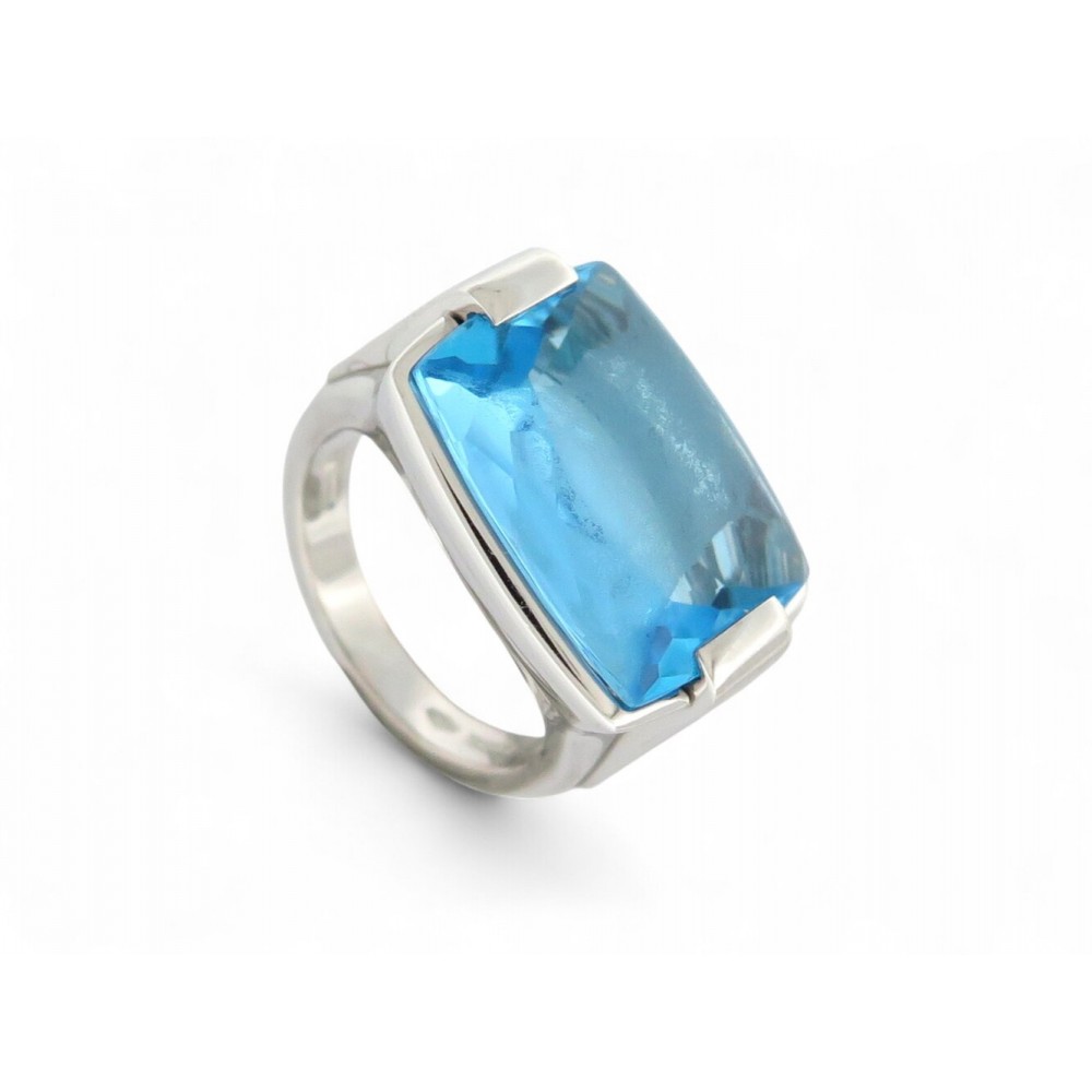 VINTAGE BAGUE BULGARI METROPOLIS AIGUE MARINE T50 OR BLANC 18K GOLD RING 4200€