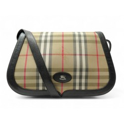 VINTAGE SAC A MAIN BURBERRYS POCHETTE BANDOULIERE TOILE TARTAN CUIR MARRON 850€