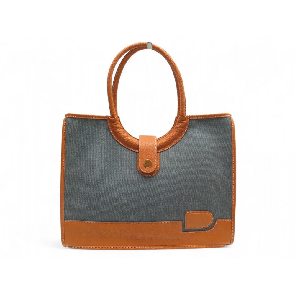 NEUF SAC A MAIN DELVAUX MIRAGE D EN TOILE JEAN DENIM & CUIR FAUVE HAND BAG 2500€