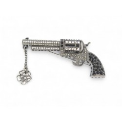 RARE BROCHE CHANEL PISTOLET REVOLVER PARIS DALLAS 2014 STRASS BLANC NOIR BROOCH