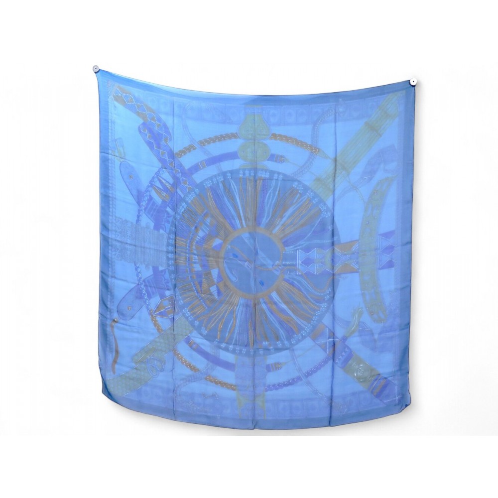 NEUF FOULARD HERMES CHALE MOUSSELINE DE SOIE 140CM CEINTURES ET LIENS SILK SCARF