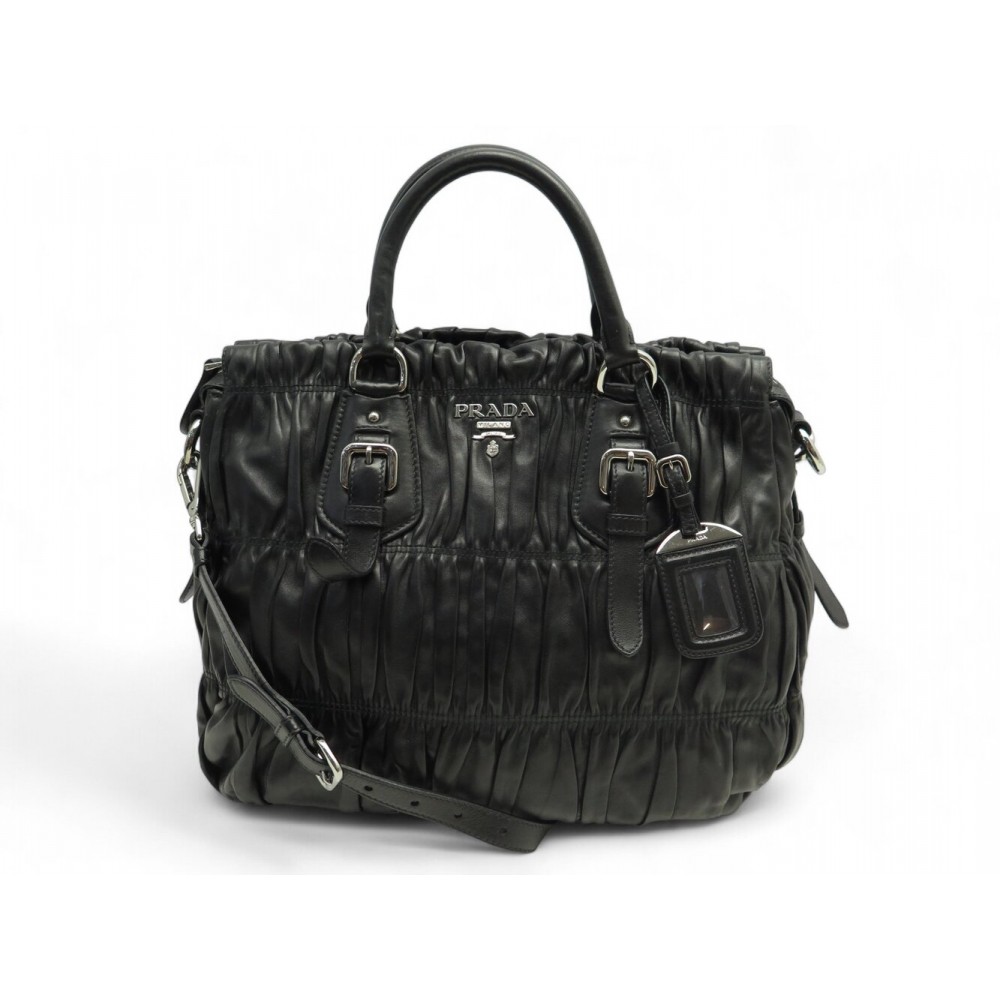 SAC A MAIN PRADA CUIR NAPPA GAUFRE NOIR BANDOULIERE BLACK LEATHER HAND BAG 4000€