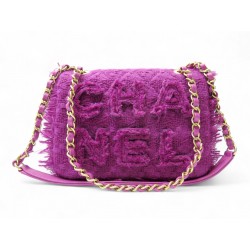 NEUF SAC A MAIN CHANEL AS0974 TWEED GIANT LOGO RECTANGLE VIOLET FLAP BAG 5600€