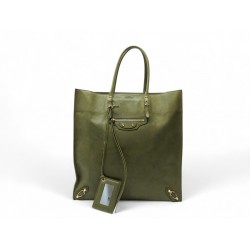 SAC A MAIN BALENCIAGA CABAS PAPIER 259572 CUIR KAKI LEATHER HAND BAG TOTE 1800€